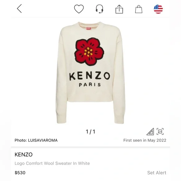 KENZO Logo Comfort Wool Sweater In White Size M